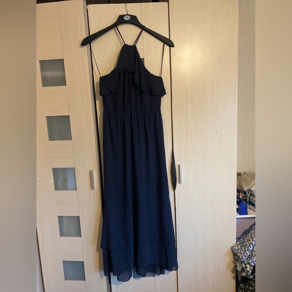 Elegant Navy Blue Halter Dress